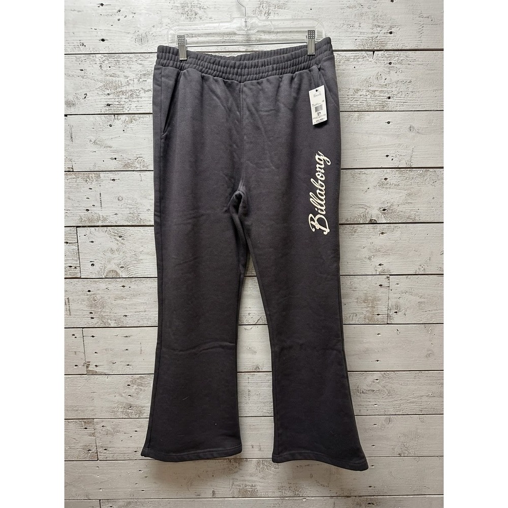 NWT Billabong Womens M Black Wave Runner Flare Logo Sweatpants